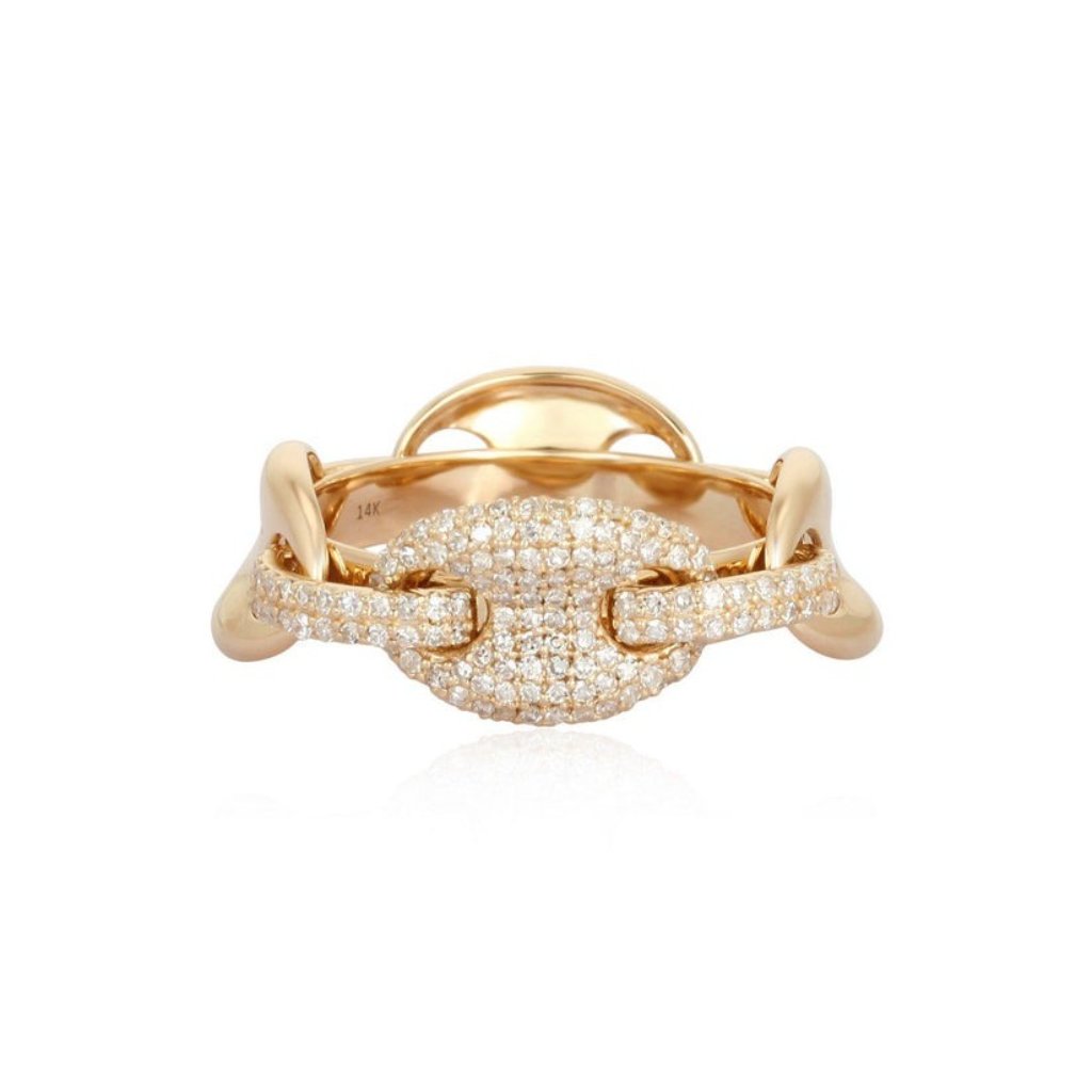 Pave Chain 14k (Or 18k Upon Request) Yellow Gold Diamond Link Ring